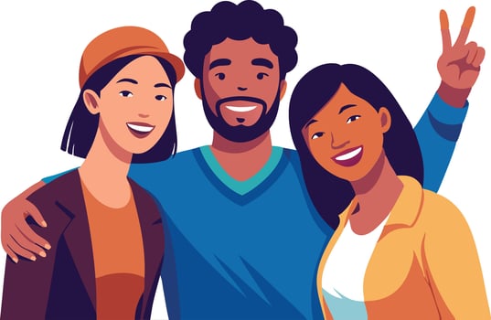 Illustration of a group of diverse friends smiling and posing for a photo symbolizing friendship and unity vector