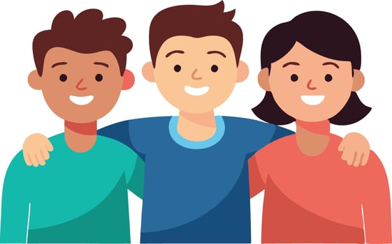 Illustration of friends smiling and standing together symbolizing happiness, unity, and friendship vector