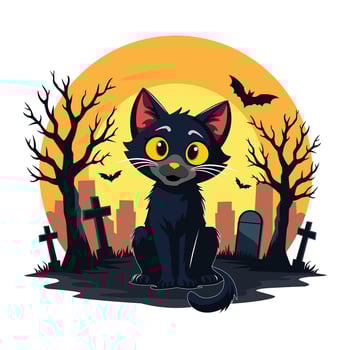 A black Halloween cat in a flat design. vector