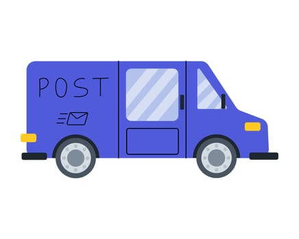 A vibrant blue mail truck delivering letters in a suburban neighborhood on a sunny day vector