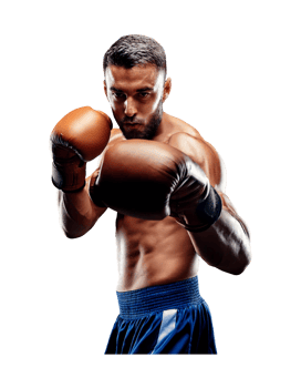 A man in boxing gear with his hands up png
