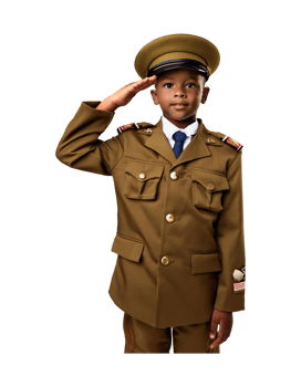 A young boy in a military uniform saluting png