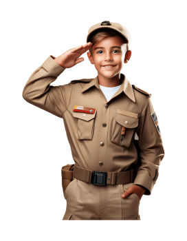 A young boy in a uniform saluting png