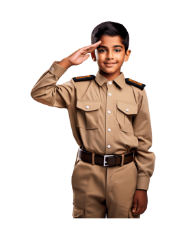 A young boy in a uniform saluting the flag png