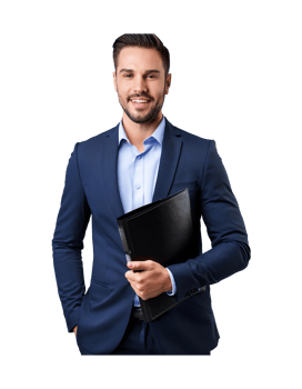 A man in a suit holding a folder png