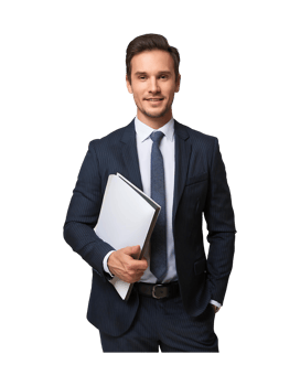 A man in a suit holding a folder png