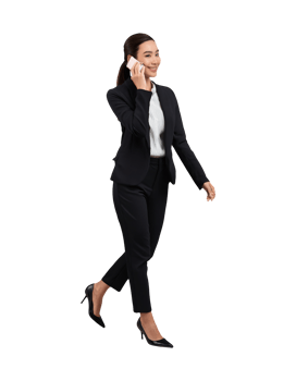 Business woman walking and talking on a cell phone png