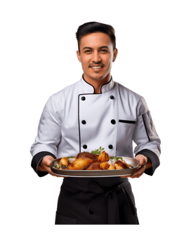 A male chef holding a plate with food png