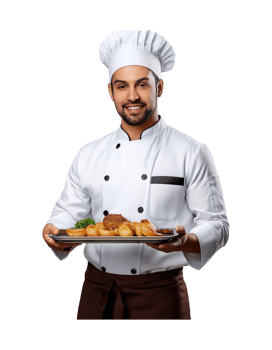 Chef holding a plate with food png