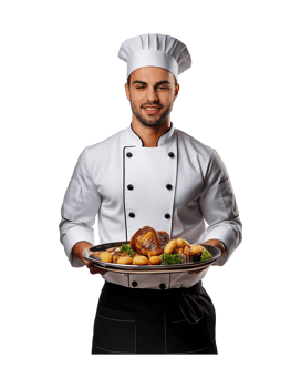 Chef holding a plate with food png