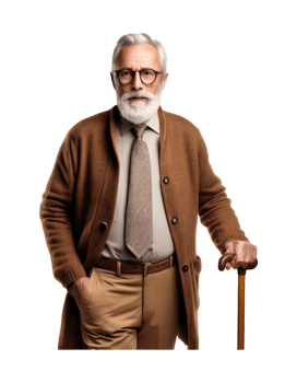 An old man with a beard and glasses png