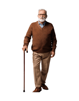 An elderly man with a cane walking png