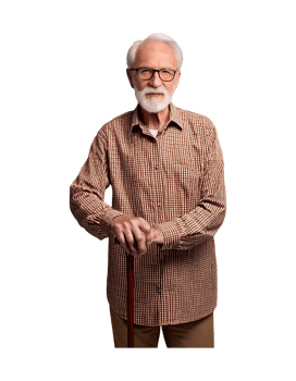An older man with a cane and a shirt png