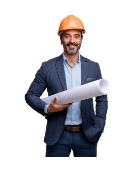 A man in a suit holding a blueprint png