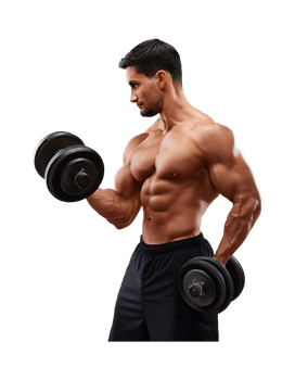 A man is lifting weights with two dumbbells png