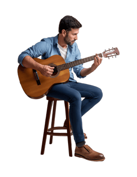 Man sitting on stool playing guitar png