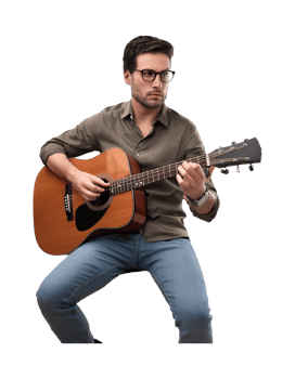 A man with glasses playing an acoustic guitar png