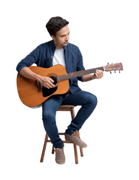 Man sitting on a stool playing guitar png