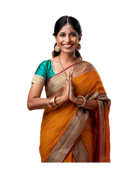 A woman in an orange sari is making a gesture png