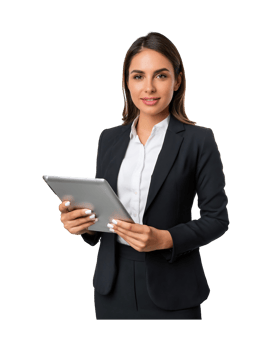Business woman holding tablet pc png