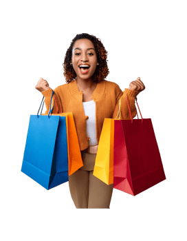 A woman holding shopping bags and smiling png