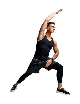 A man in a black tank top doing a yoga pose png