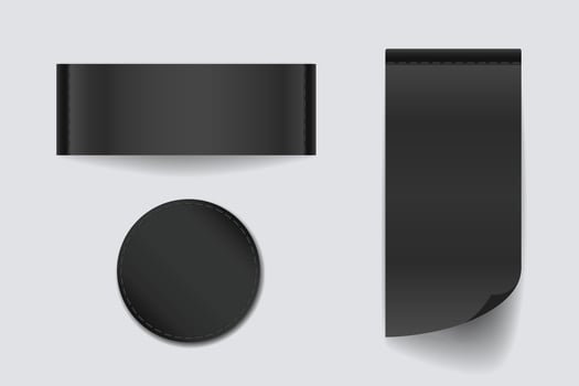 Realistic label clothes template. Black fabric tags different forms. Mockup template. vector