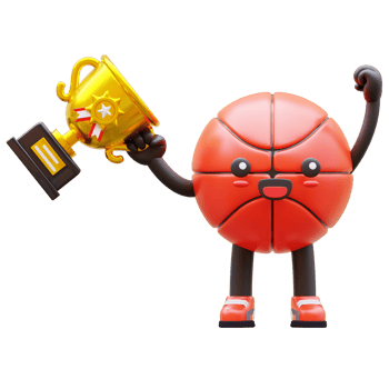 3D Basketball Character Holding Trophy Celebrating Victory And Success Suitable For Sports And Achievement Presentations png