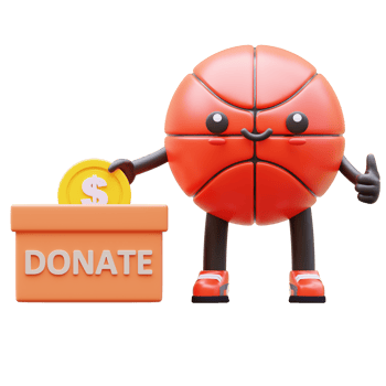 3D Basketball Character Dropping Coin Into Donation Box Suitable For Charity And Fundraising Campaigns png