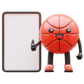 3D Basketball Character Holding Blank Advertisement Board Suitable For Promotional And Branding Purposes png