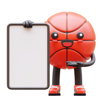3D Basketball Character Holding Blank Advertisement Board With Happy Face Suitable For Marketing And Branding Campaigns png