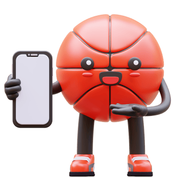 3D Basketball Character Holding Blank Smartphone Screen Suitable For Business Promotion And Digital Advertising png