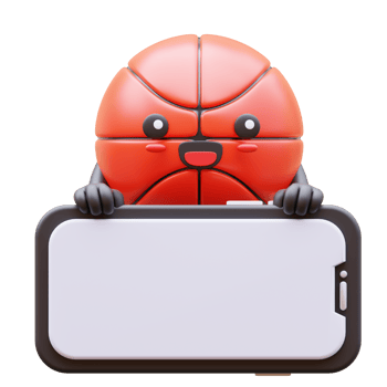 3D Basketball Character Holding Blank Smartphone Screen Smiling Suitable For Social Media Content And Marketing Campaigns png