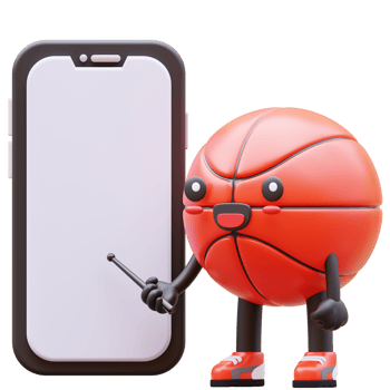 3D Basketball Character Holding Blank Smartphone Screen Suitable For Business Advertising And Digital Marketing png