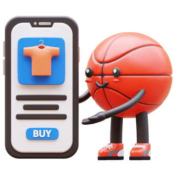 3D Basketball Character Showing Mobile Shopping App Suitable For E Commerce And Online Shopping Concepts png