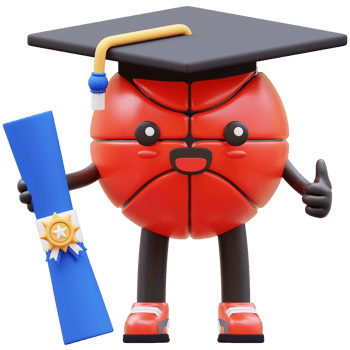 3D Basketball Character Wearing Graduation Cap Holding Diploma Suitable For Education And Success Concepts png