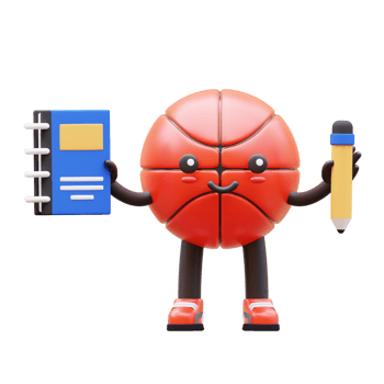 3D Basketball Character Holding Textbook And Pencil Suitable For Education And Learning Concepts png