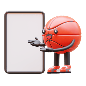3D Basketball Character Holding Blank Advertisement Board With Happy Expression Suitable For Advertising And Marketing Materials png