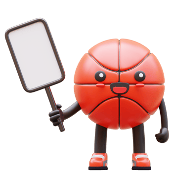 3D Basketball Character Holding Blank Advertisement Board With Hand Gesture Suitable For Advertising And Educational Content png