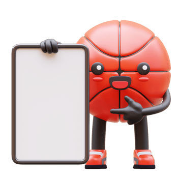 3D Basketball Character Holding Blank Advertisement Board Smiling Suitable For Marketing And Branding Purposes png