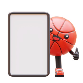 3D Basketball Character Holding Blank Advertisement Board With Happy Gesture Suitable For Business And Promotional Campaigns png