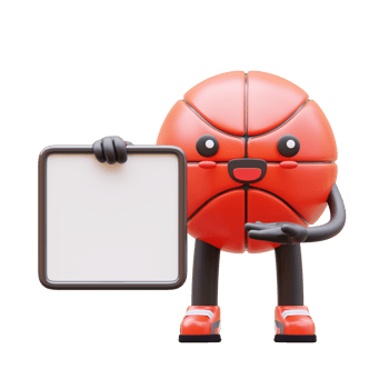 3D Basketball Character Holding Blank Advertisement Board Smiling Suitable For Promotional And Educational Content png