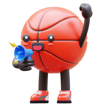 3D Basketball Character Speaking On Megaphone Suitable For Announcements And Public Speaking Concepts png