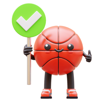 3D Basketball Character Holding Correct Sign Suitable For Right And Approval Concepts png