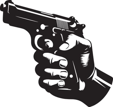 A hand holding a gun in a black and white silhouette vector