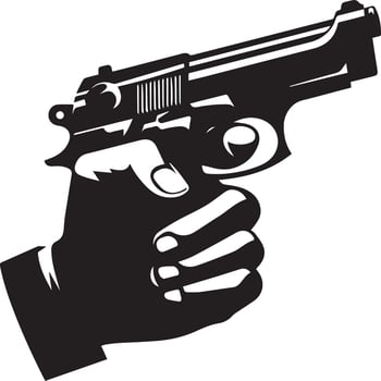 A hand holding a gun in silhouette on a white background vector