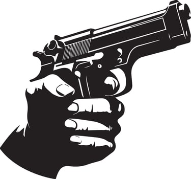 A hand holding a gun on a white background vector