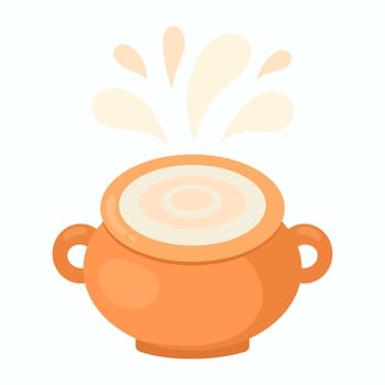 Dairy product in a clay pot. Milk splashes. vector