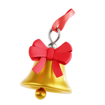 Gold Bell with Red Ribbon 3D Icon Illustration png