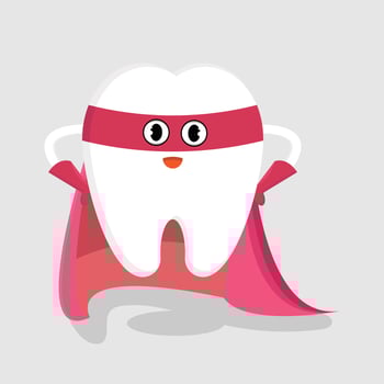 Tooth with a cape and a mask on a white background vector